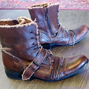 OSSTONE Dress Boot for Men Leather Chukka Designer Zip-up & Buckle